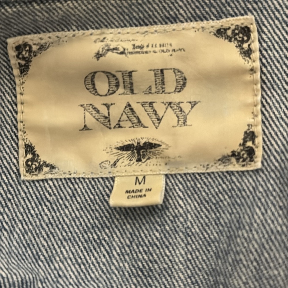 Old Navy Cropped Blue Denim Jacket Elbow Patch Medium - Picture 10 of 11